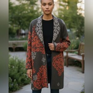Tribal Gray and Red damask  Women's
Wool blend sweater coat size large